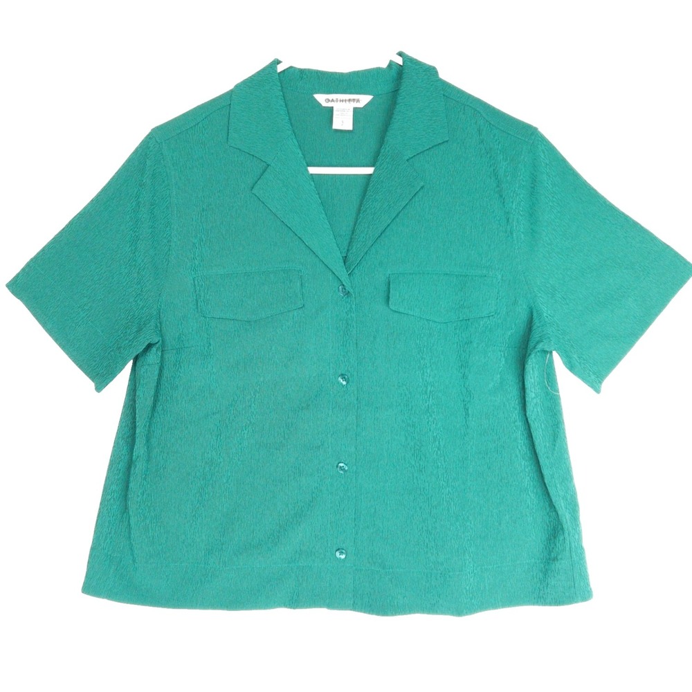Athleta Textured Hidden Pocket‎ St Patricks Day Career Button Front Top Womens S